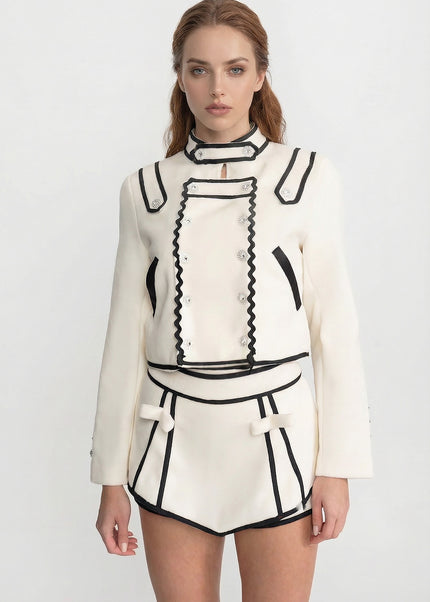Adelina - Tailored Co-Ord With Contrast Edging and Crystal-embellished Buttons