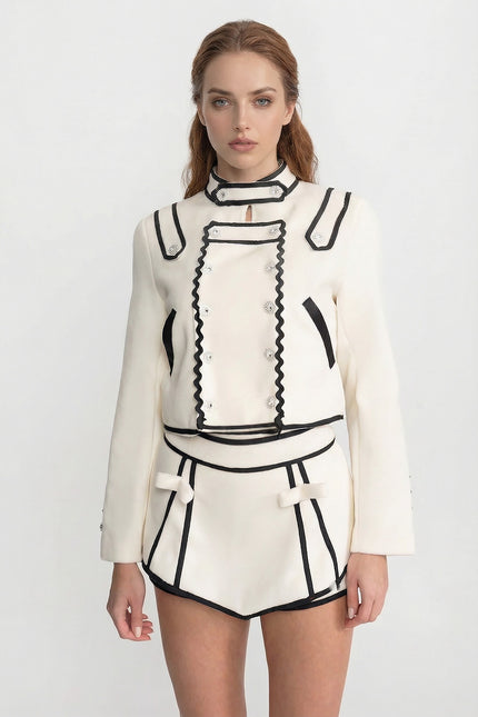 Adelina - Tailored Co-Ord With Contrast Edging and Crystal-embellished Buttons