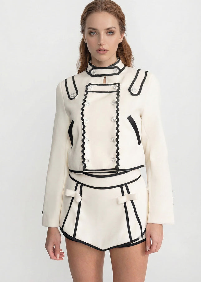 Adelina - Tailored Co-Ord With Contrast Edging and Crystal-embellished Buttons