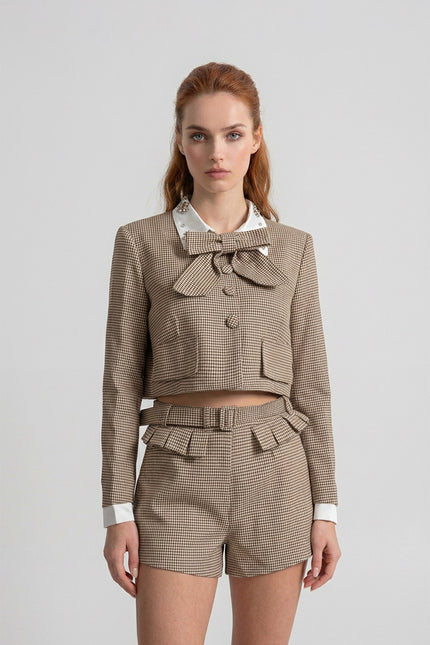 Albina - Tailored Check Co-Ord Set with Statement Bow Accent