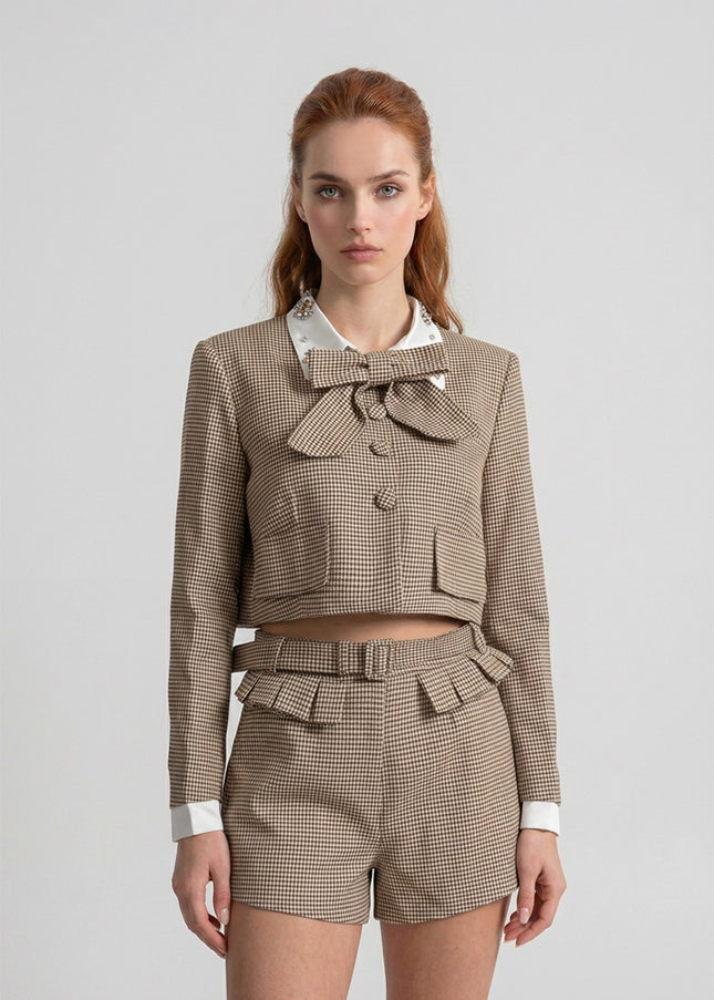 Albina - Tailored Check Co-Ord Set with Statement Bow Accent