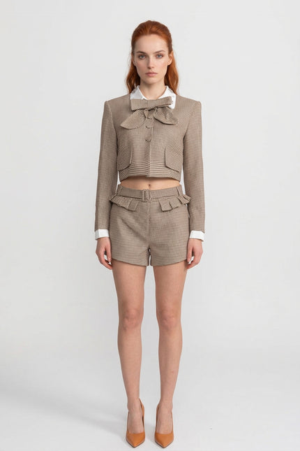 Albina - Tailored Check Co-Ord Set with Statement Bow Accent