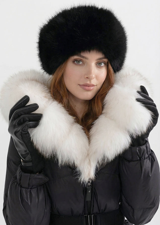 Alice - Belted Puffer Jacket with Fox Fur Lined Hood