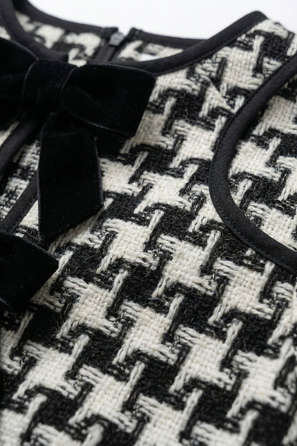 Amarante - Velvet Bow Tweed Mini Dress With Check Pattern