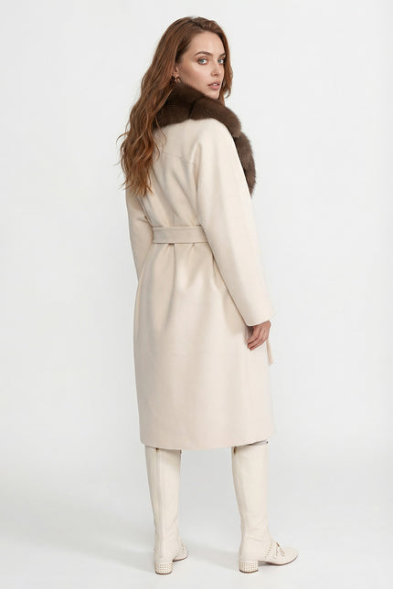 Amélie - Wool Long Coat with Fox Fur Front