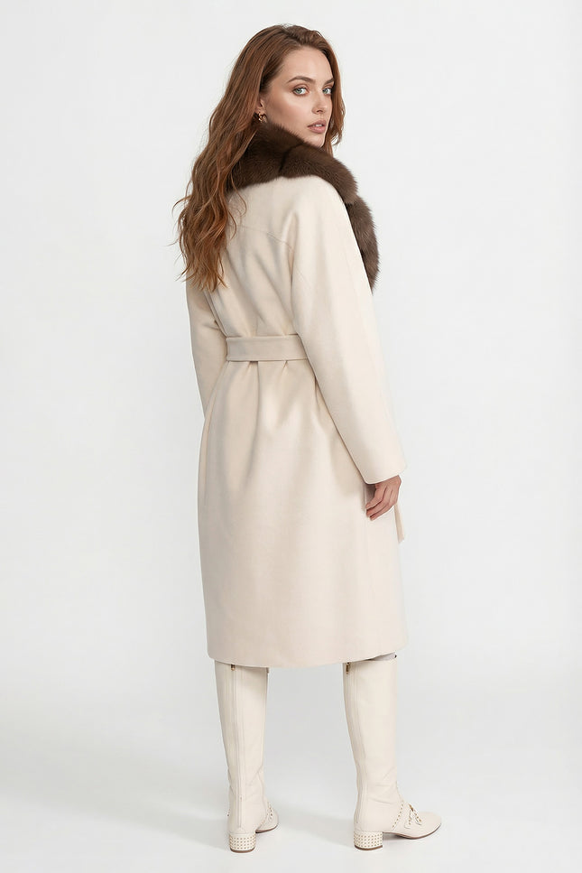 Amélie - Wool Long Coat with Fox Fur Front