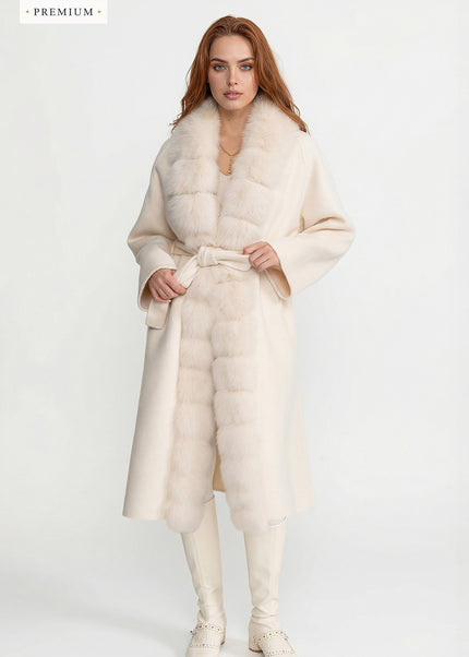 Amélie - Wool Long Coat with Fox Fur Front