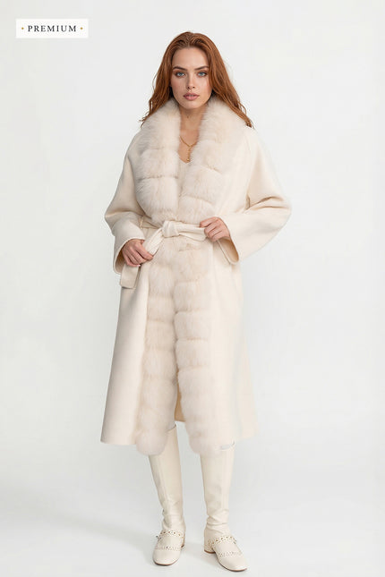 Amélie - Wool Long Coat with Fox Fur Front