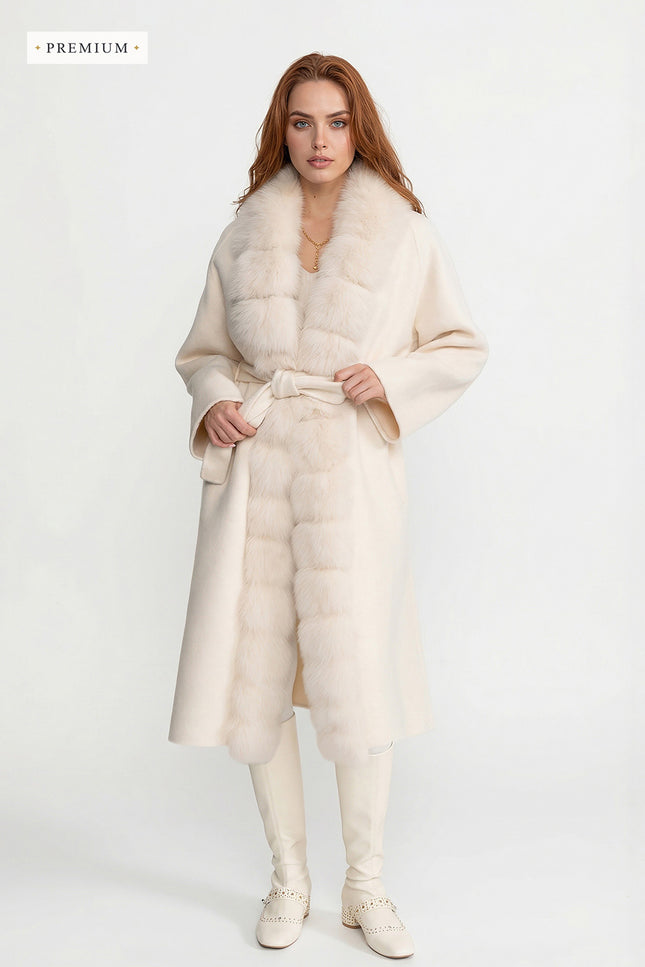 Amélie - Wool Long Coat with Fox Fur Front