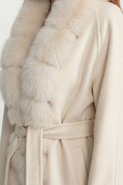 Amélie - Wool Long Coat with Fox Fur Front