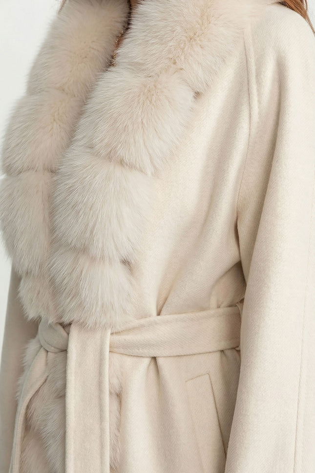 Amélie - Wool Long Coat with Fox Fur Front