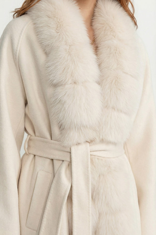 Amélie - Wool Long Coat with Fox Fur Front