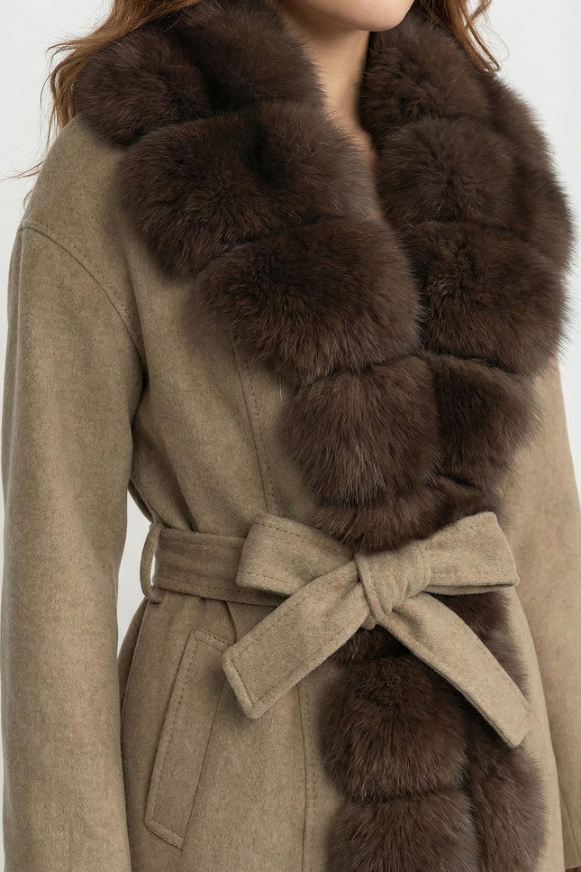 Amélie - Wool Long Coat with Fox Fur Front