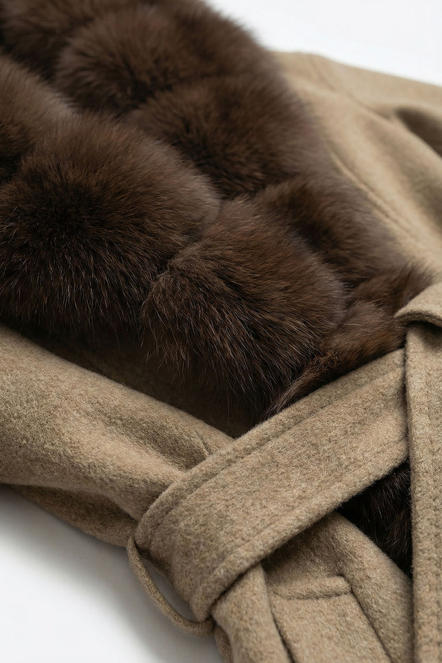 Amélie - Wool Long Coat with Fox Fur Front
