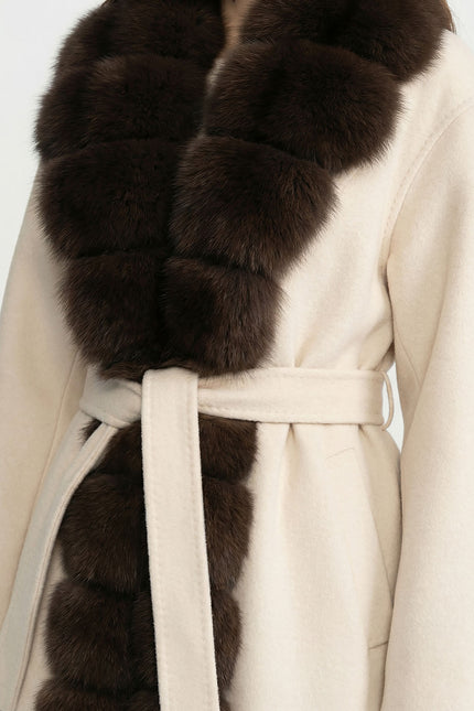 Amélie - Wool Long Coat with Fox Fur Front