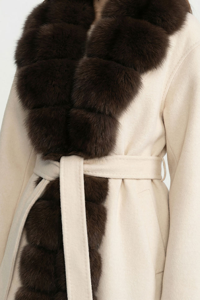 Amélie - Wool Long Coat with Fox Fur Front