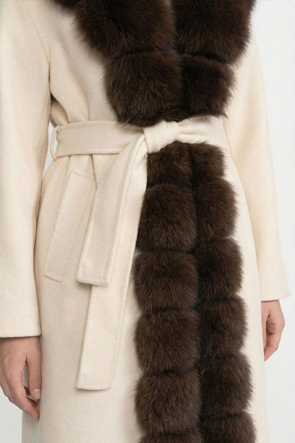 Amélie - Wool Long Coat with Fox Fur Front