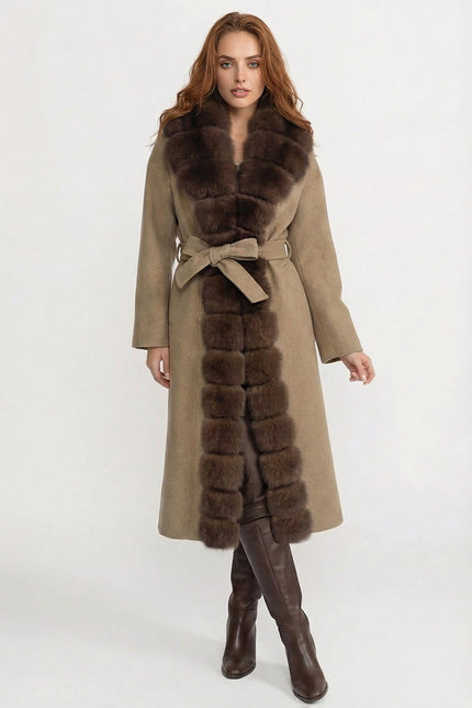 Amélie - Wool Long Coat with Fox Fur Front
