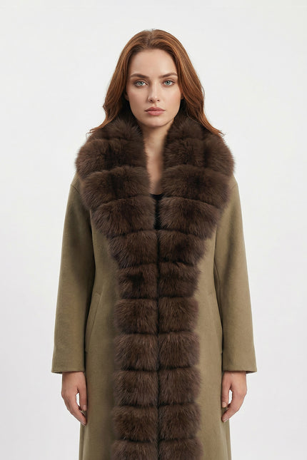 Amélie - Wool Long Coat with Fox Fur Front