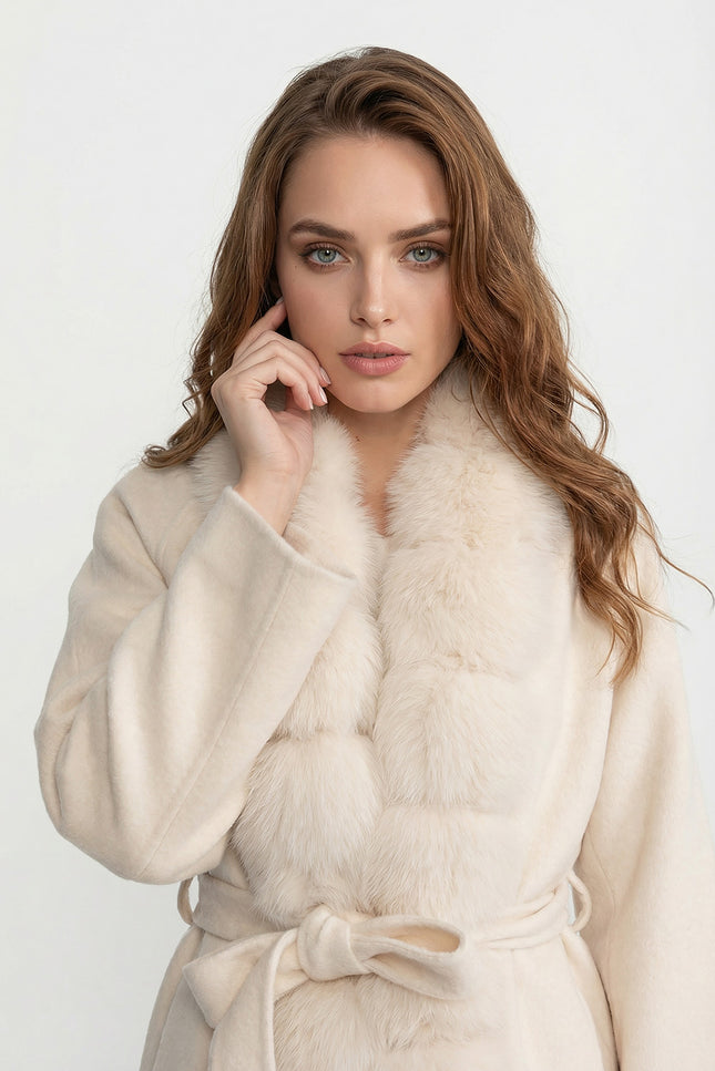 Amélie - Wool Long Coat with Fox Fur Front