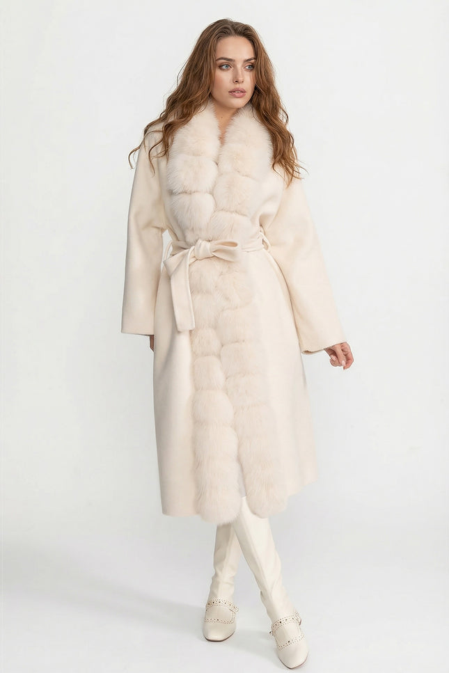 Amélie - Wool Long Coat with Fox Fur Front