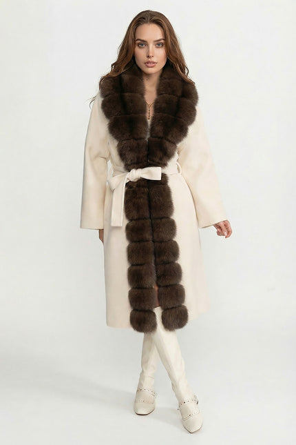 Amélie - Wool Long Coat with Fox Fur Front
