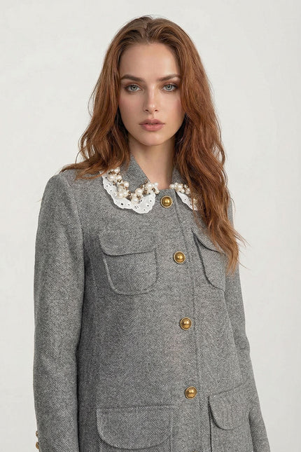 Anastasia - Mini Coat with Lace Pearl Collar
