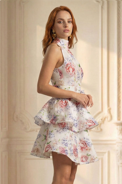 Anémone - Floral Halter Top and Ruffle Mini Skirt Set
