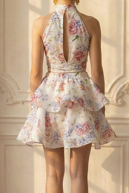 Anémone - Floral Halter Top and Ruffle Mini Skirt Set
