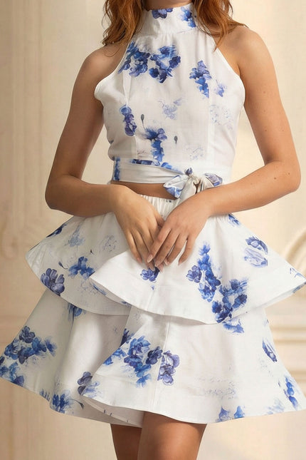 Anémone - Floral Halter Top and Ruffle Mini Skirt Set