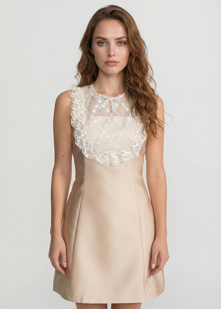 Angelica - Mini Dress with Lace Bib Accents