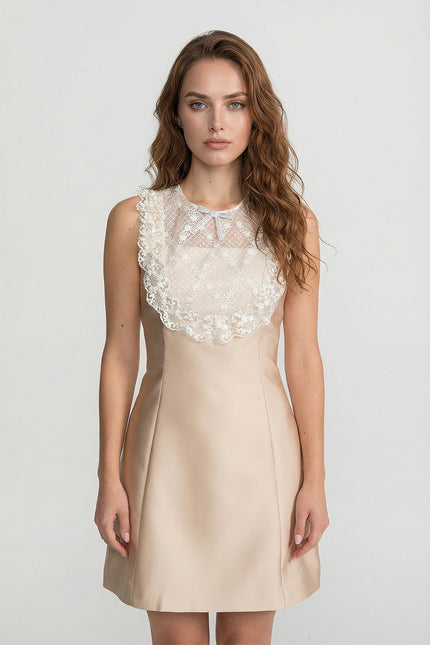 Angelica - Mini Dress with Lace Bib Accents