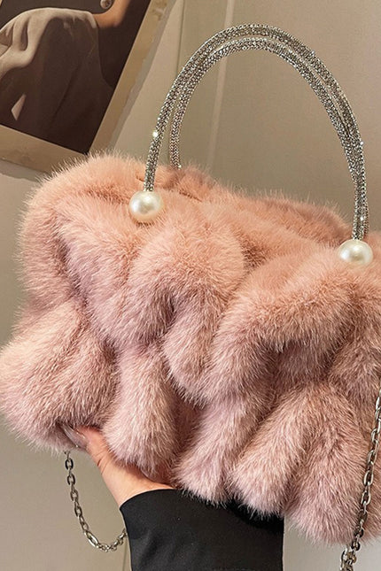 Aralia - Faux Fur Mini Bag With Pearl Handle