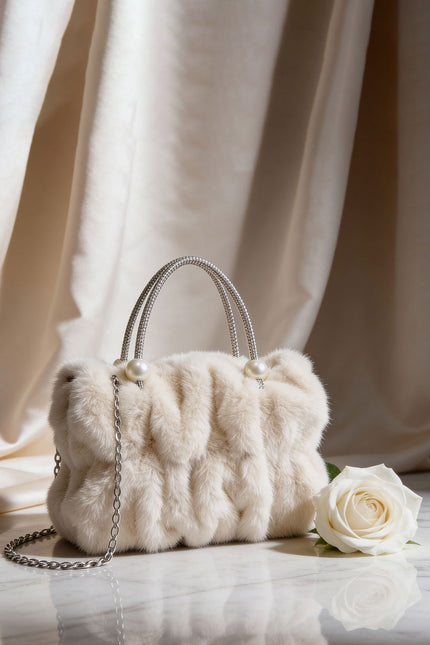 Aralia - Faux Fur Mini Bag With Pearl Handle