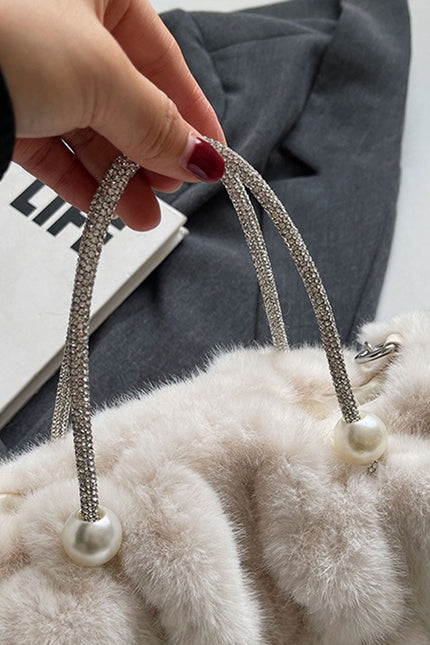 Aralia - Faux Fur Mini Bag With Pearl Handle