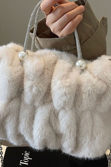 Aralia - Faux Fur Mini Bag With Pearl Handle