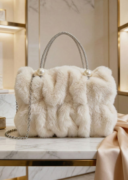 Aralia - Faux Fur Mini Bag With Pearl Handle