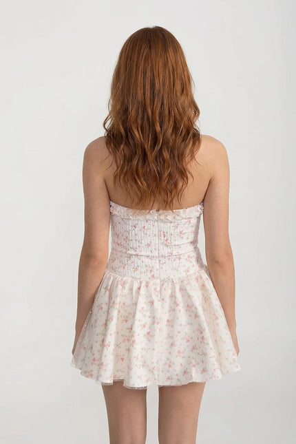 Aurore - Corset Mini Dress with Sweetheart Neckline and Floral Detail