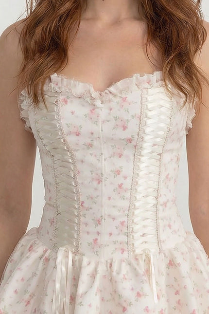 Aurore - Corset Mini Dress with Sweetheart Neckline and Floral Detail