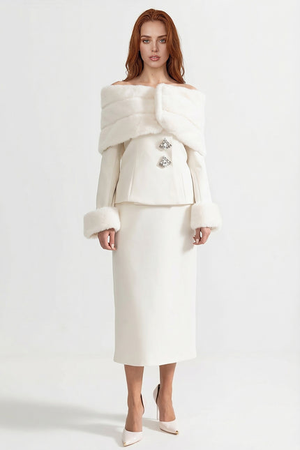 Ayla - Two Piece Faux Fur Set with Midi Skirt