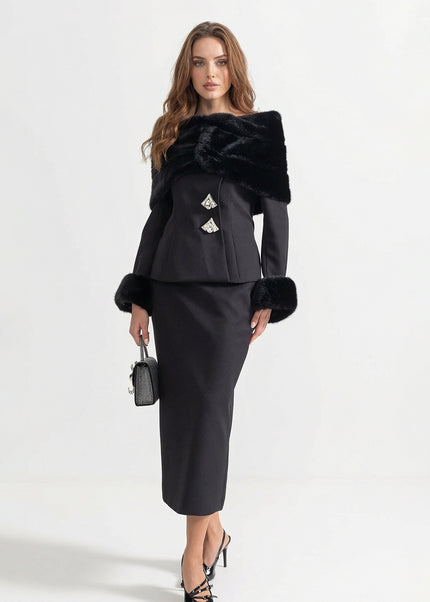 Ayla - Two Piece Faux Fur Set with Midi Skirt