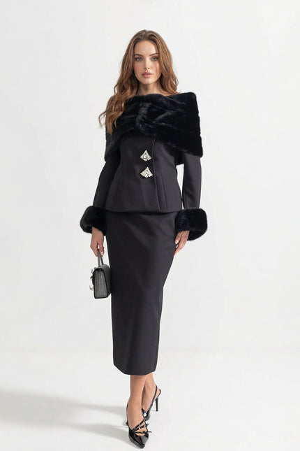 Ayla - Two Piece Faux Fur Set with Midi Skirt