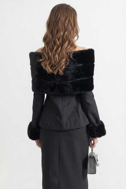 Ayla - Two Piece Faux Fur Set with Midi Skirt