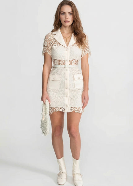 Bella - Mini Dress with Contrast Collar and Jewel Buttons
