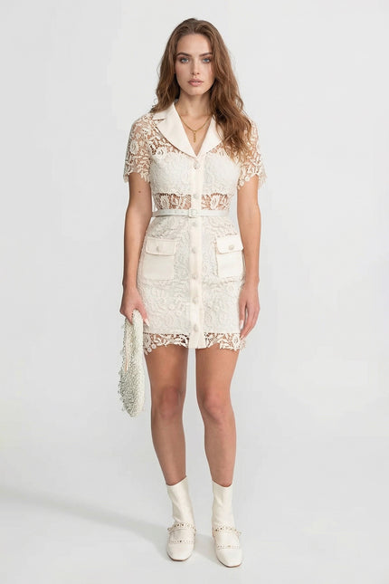 Bella - Mini Dress with Contrast Collar and Jewel Buttons