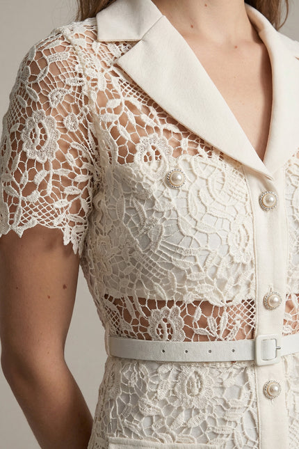 Bella - Mini Dress with Contrast Collar and Jewel Buttons