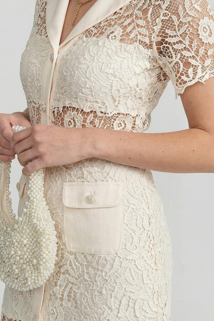 Bella - Mini Dress with Contrast Collar and Jewel Buttons