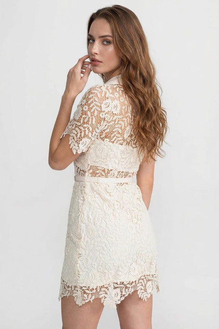Bella - Mini Dress with Contrast Collar and Jewel Buttons