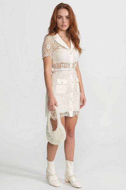Bella - Mini Dress with Contrast Collar and Jewel Buttons