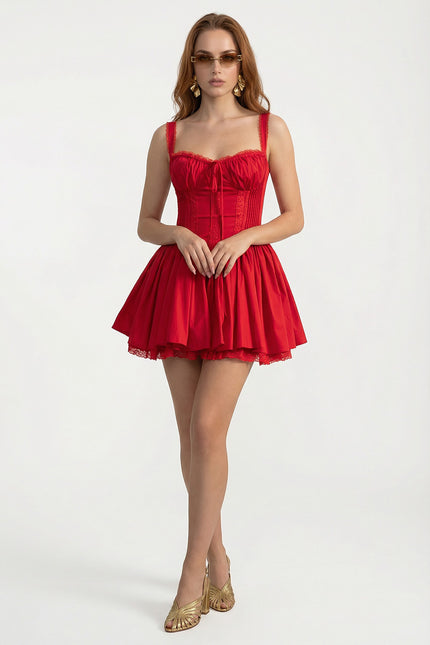 Bellaria - Lace-Up Back Bustier Dress with Gathered Hem